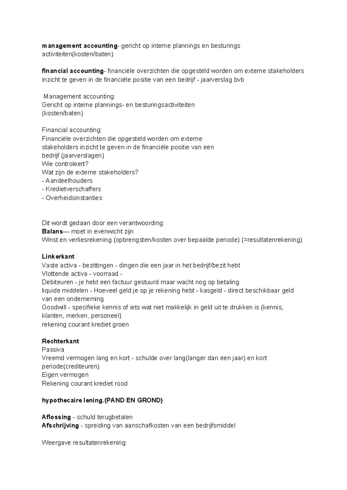 Financieel Management: Interne Planning en Externe Rapportage - Studeersnel