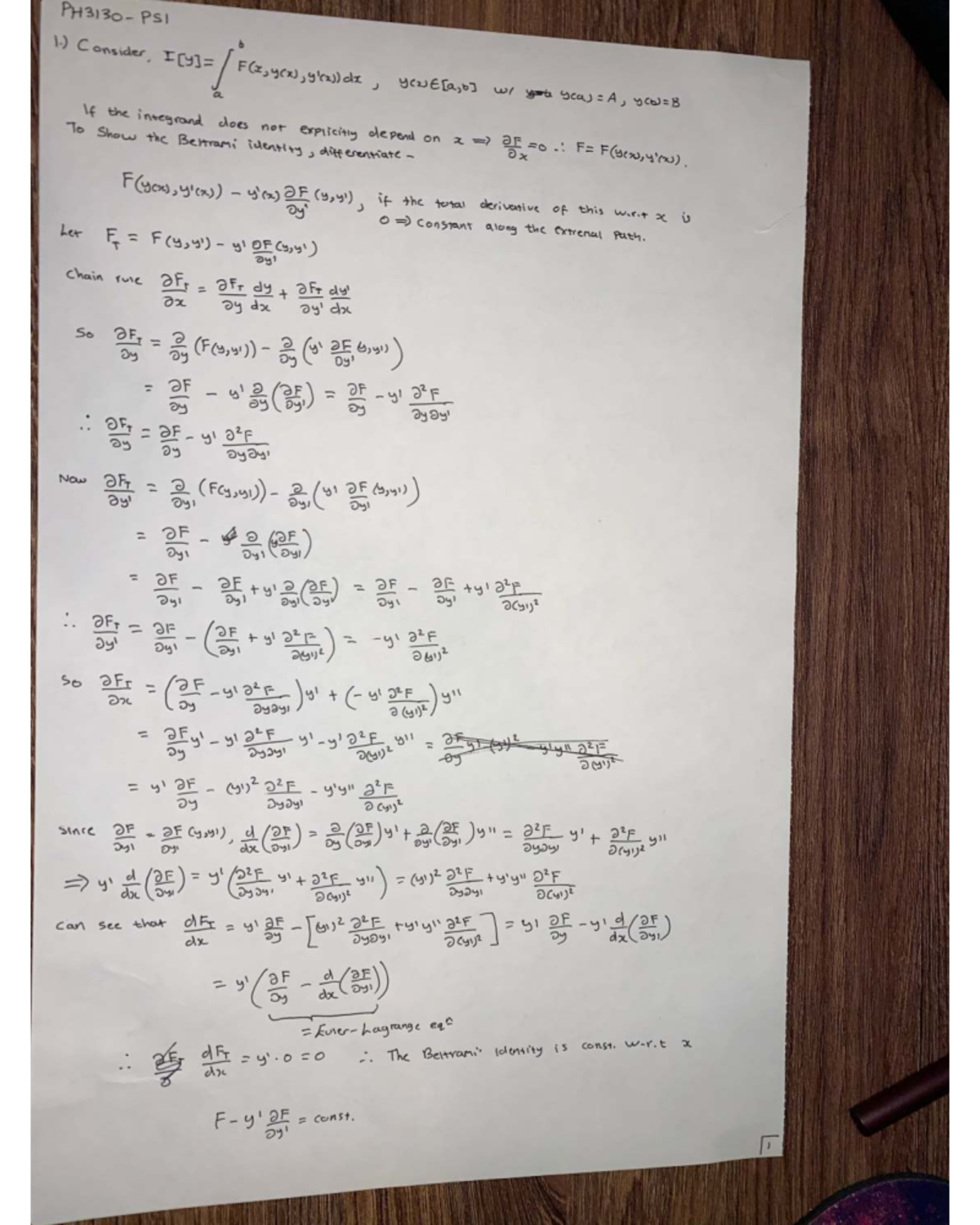 Acmps 1 - Advanced Classical Mechanics Problem Set 1: Beltrami Identity ...