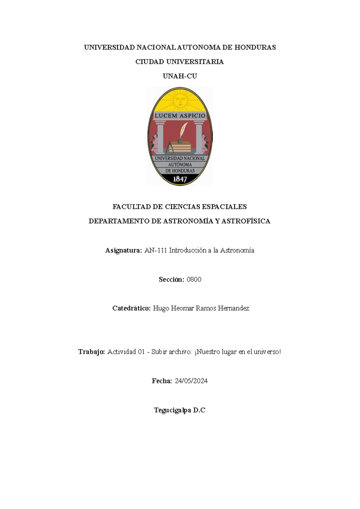 Actividad 01 - Introducción a la Astronomía: Nuestro Lugar en el Universo - Document Preview