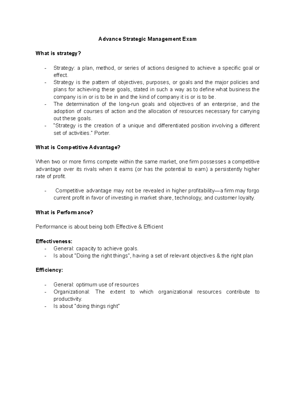 Advance Strategic Management Final Exam Notes: Key Concepts ...