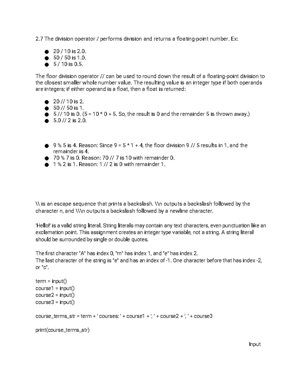 CSE 1010 - CSE Notes - 2 The division operator / performs division and ...