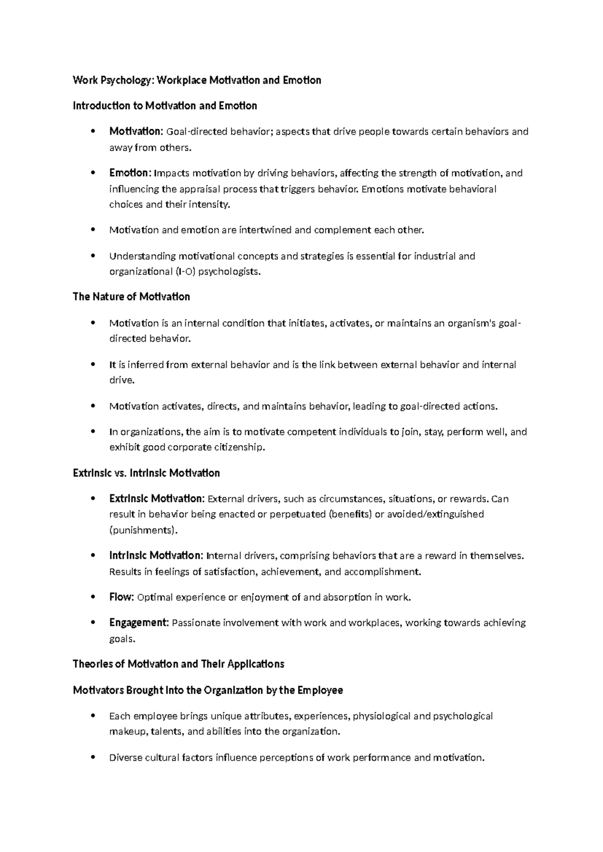 Chapter 8 Study Guide: Work Psychology - Motivation & Emotion (IPS132 ...