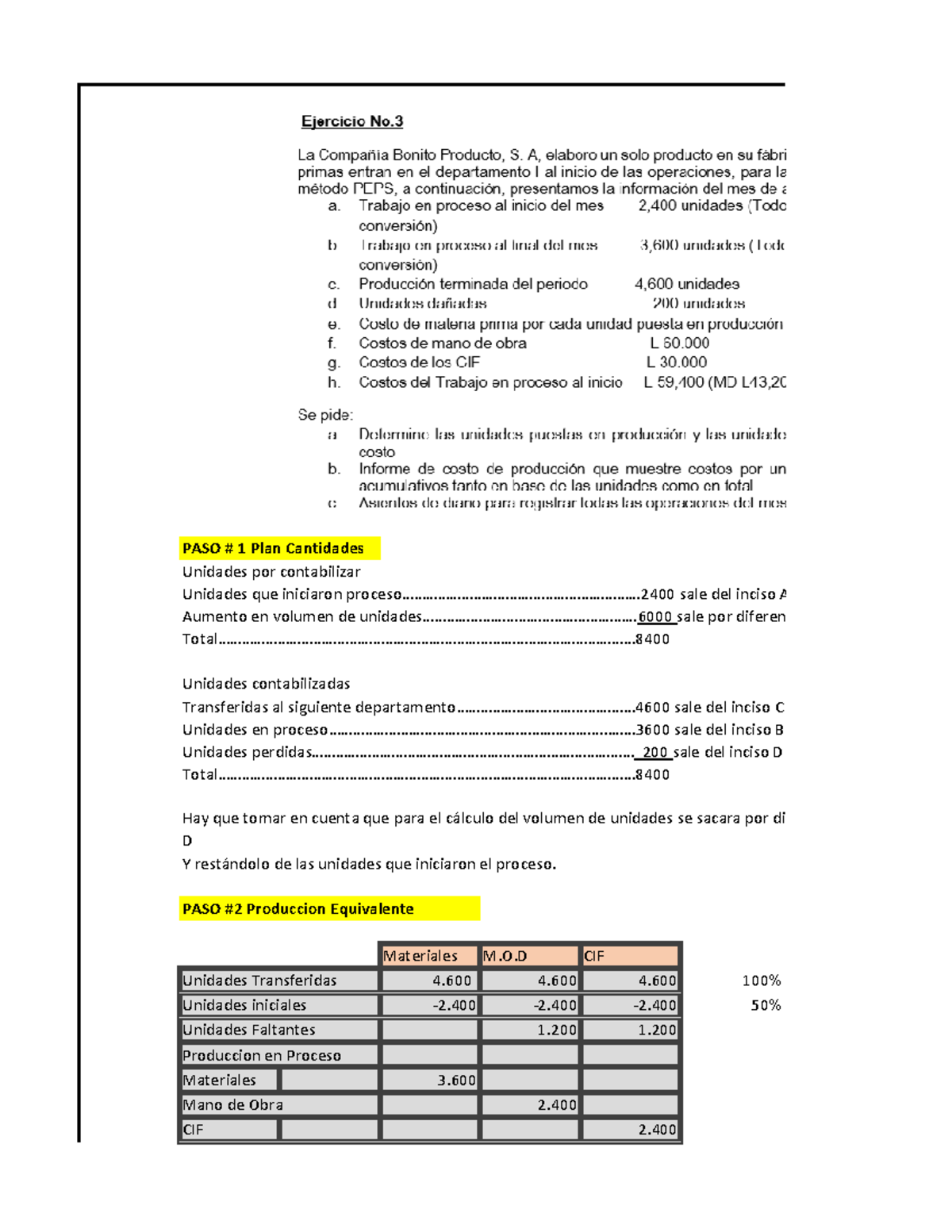 Ejercicio 3 Análisis de Costos - Tercer Parcial - Studocu