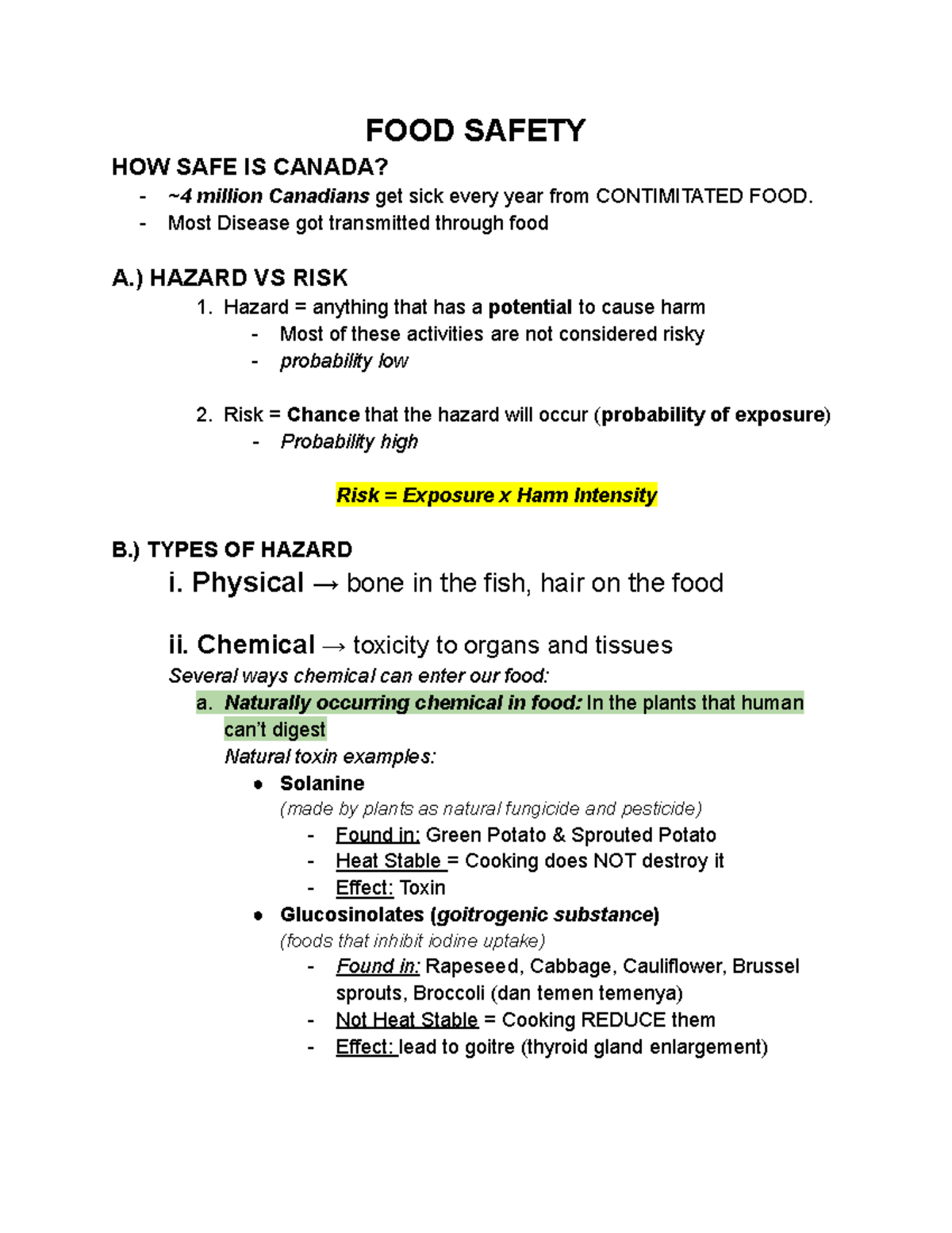HNSC 1200-3 - Food Safety: Understanding Hazards and Risks in Canada ...