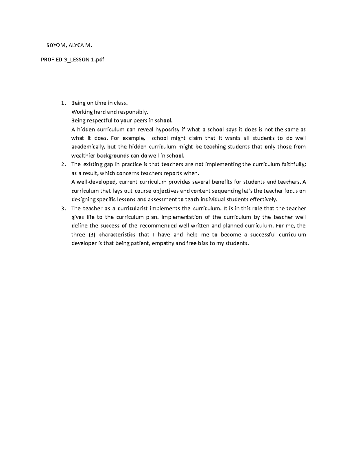 PROF ED 9 - Lesson 1: Understanding the Role of Curriculum in Education ...