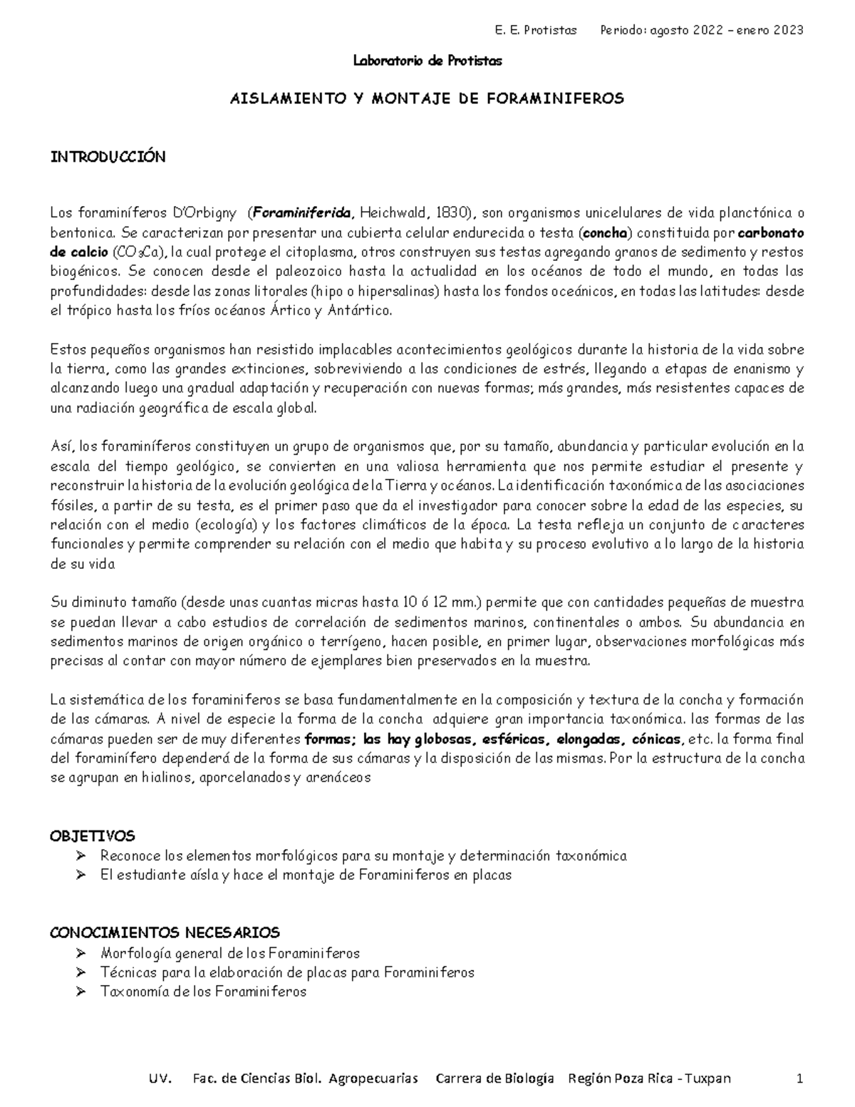 LAB22 Práctica de Aislamiento y Montaje de Foraminíferos - Document Preview