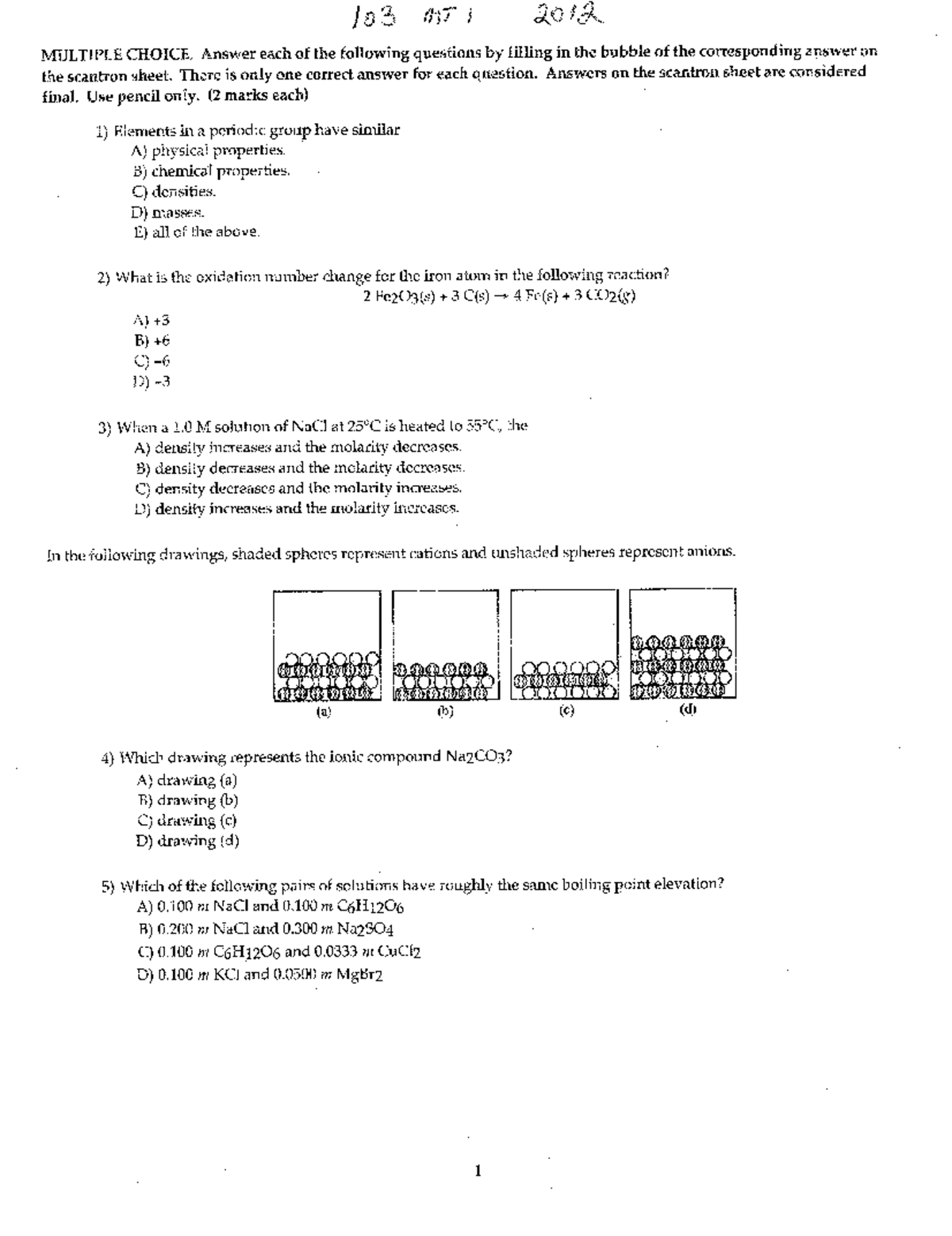 Chemistry Practice Midterm Exam Preparation Notes - Studocu
