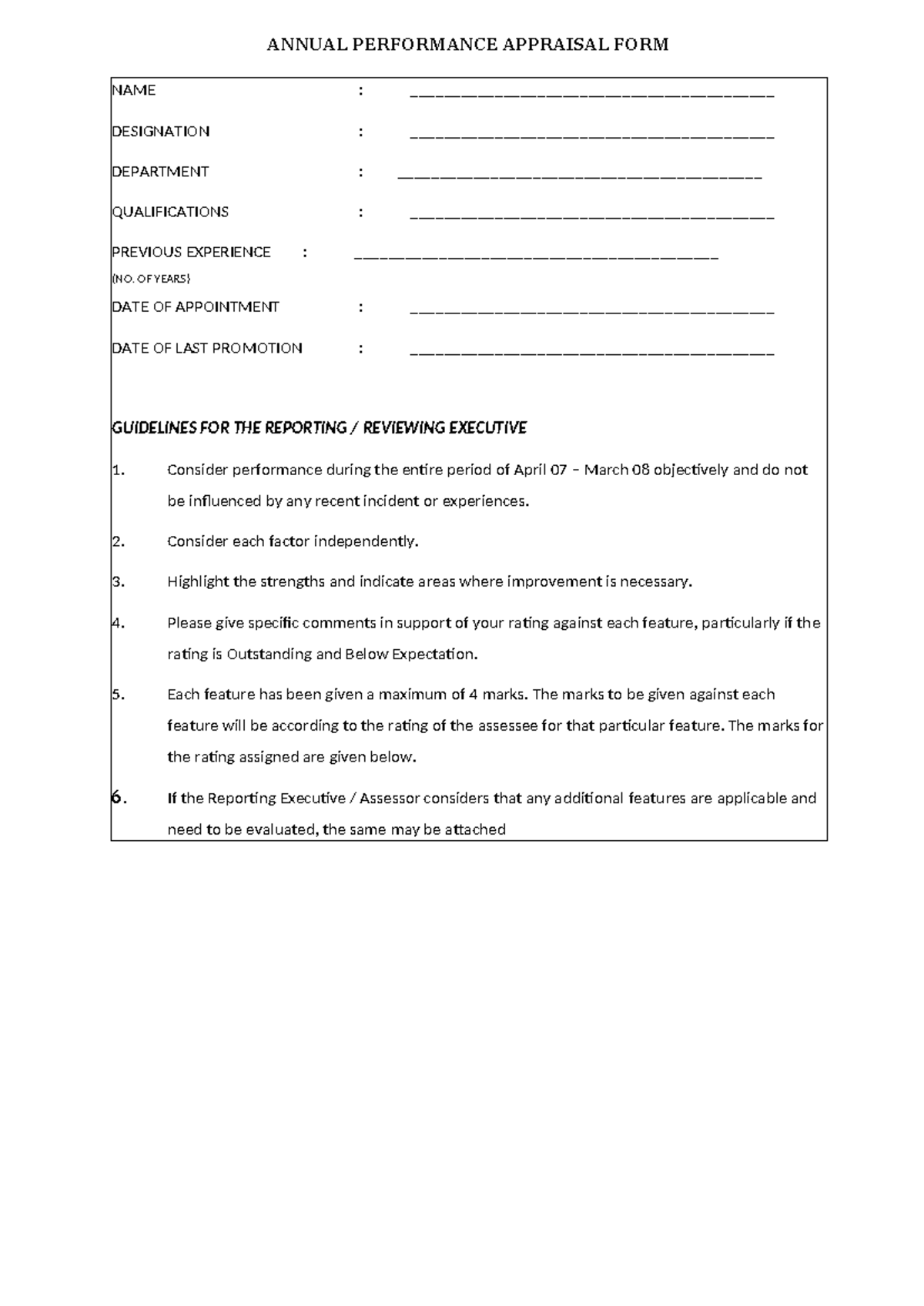Annual Performance Appraisal Form (C42E051D) - Studocu