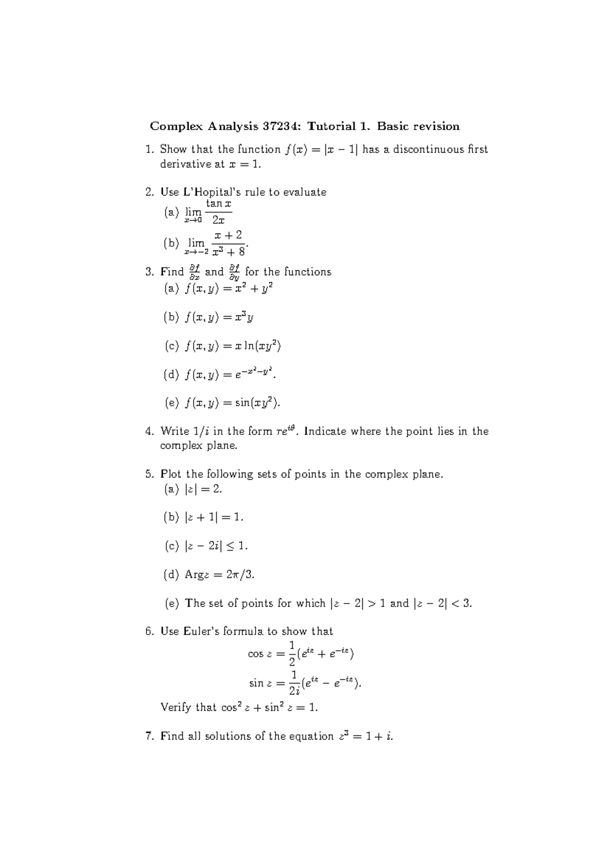Complex Analysis 37234: Comprehensive Tutorial Series 2024 - Studocu