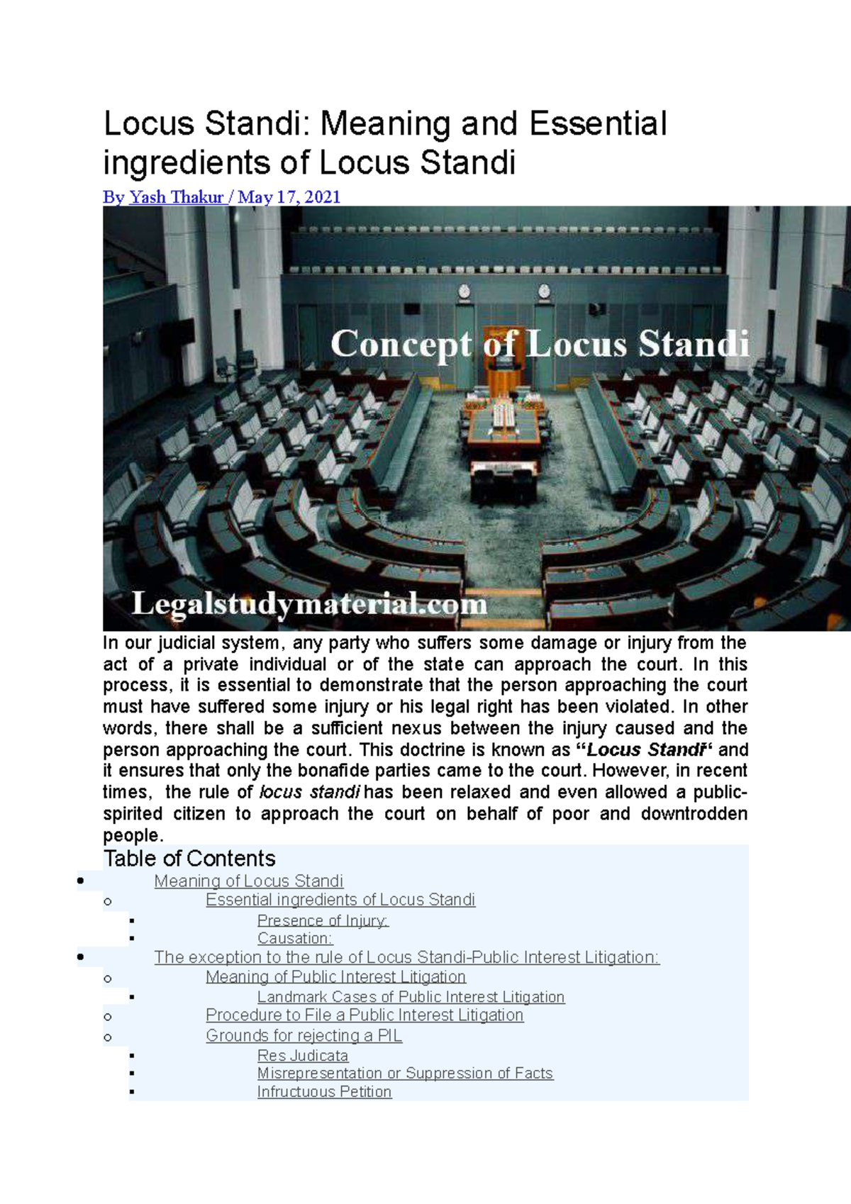 Locus Standi: Key Concepts and Public Interest in Law Seminar - Studocu