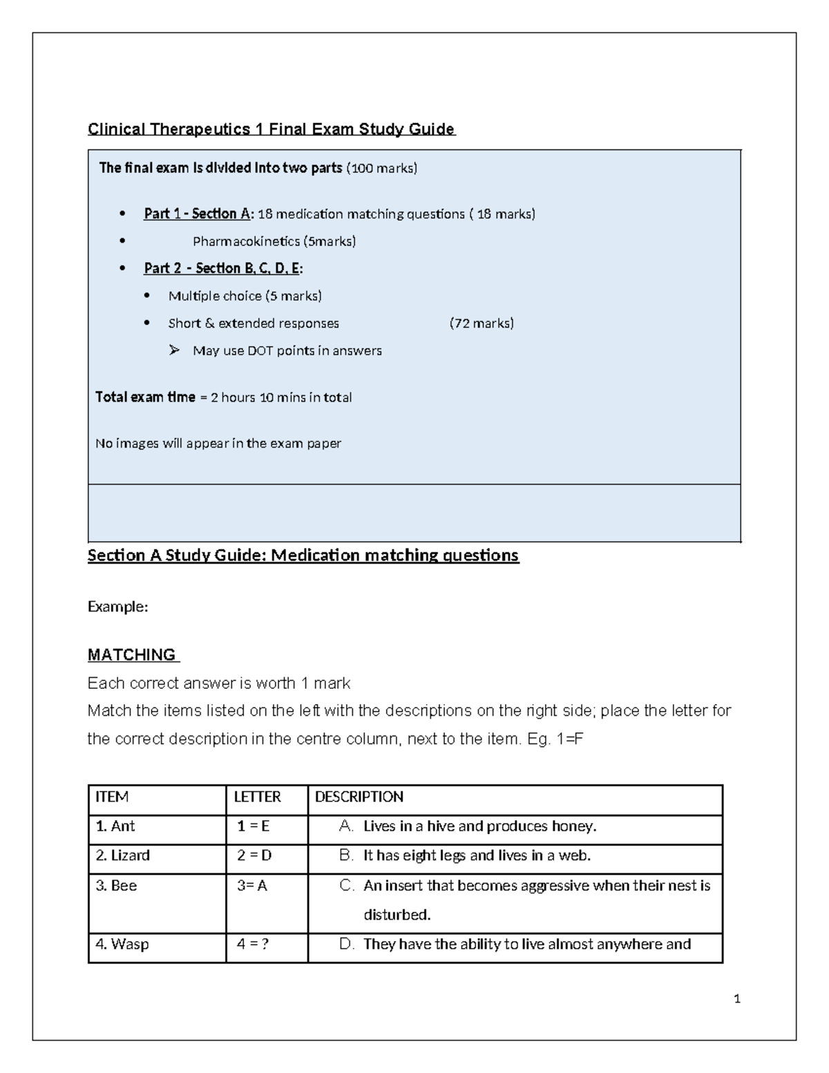 CT1 Clinical Therapeutics 1 Final Exam Study Guide S2 20251 - Studocu