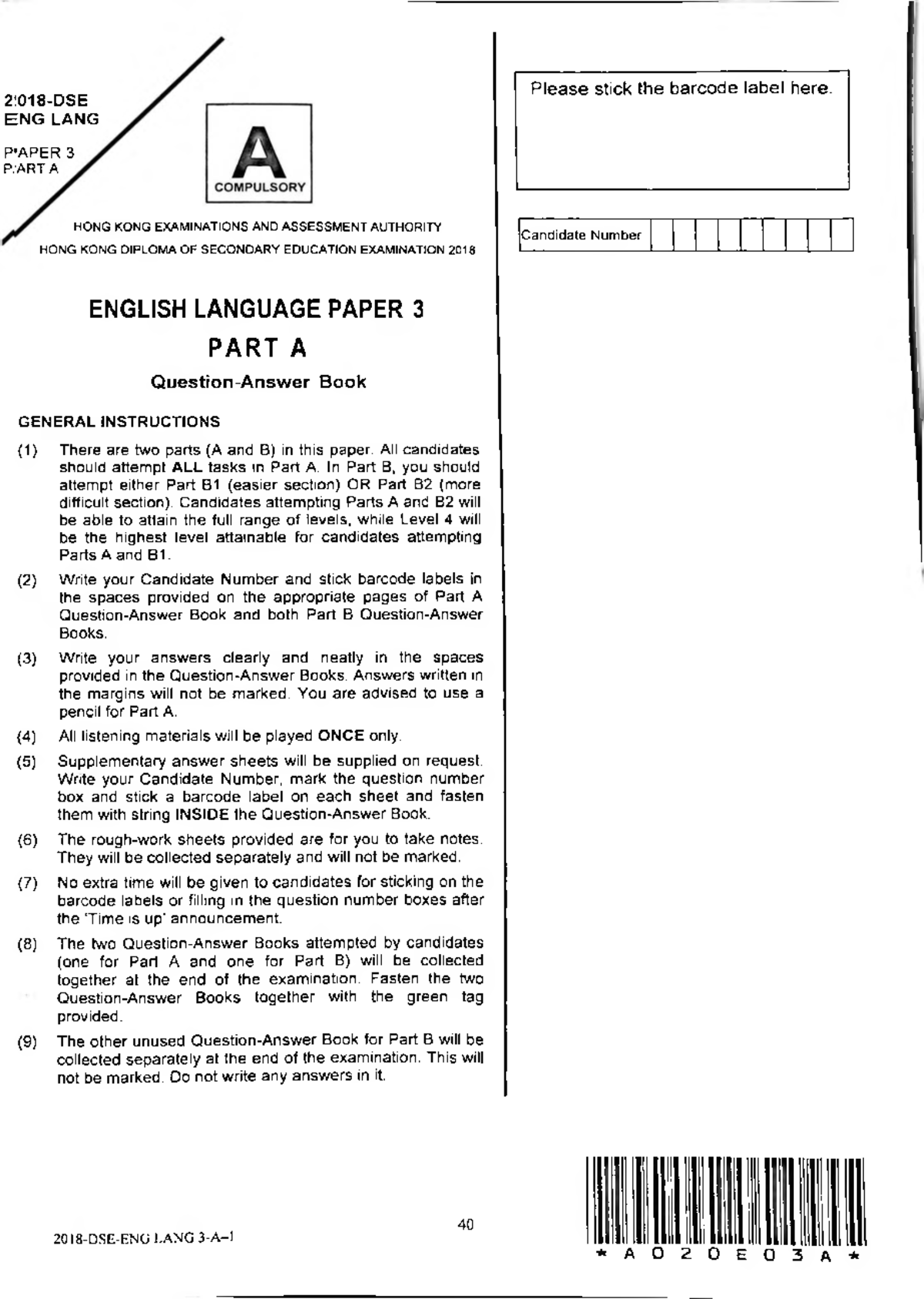 2018 DSE ENG LANG 3 A - HKDSE Paper 3 Part A Instructions and Tasks -  Studocu