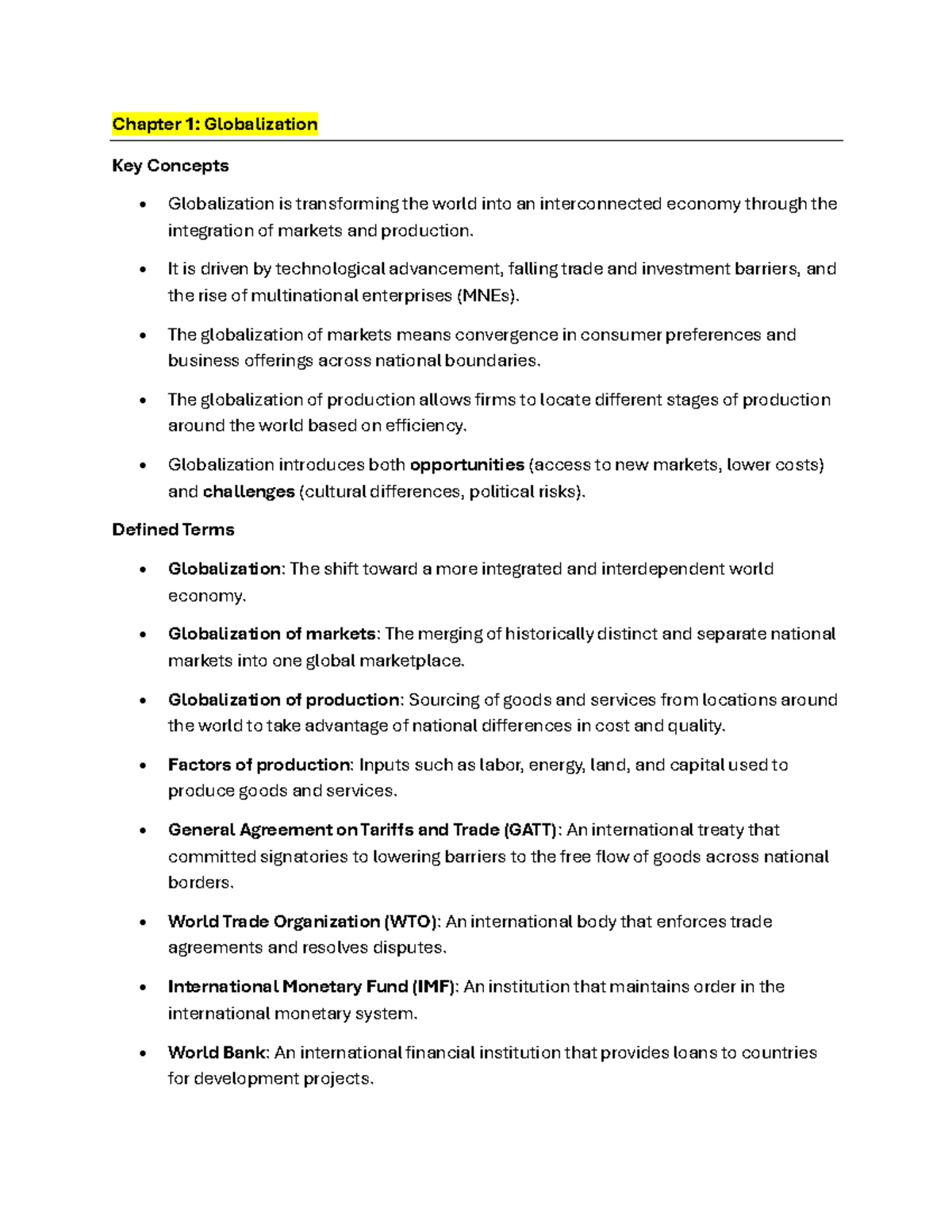 COMM 211 - Key Terms and Concepts on Globalization and Trade - Studocu