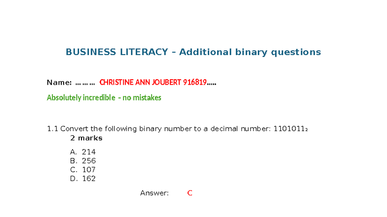 BUSL Session 2 Additional Binary Questions - CA Joubert - Studocu