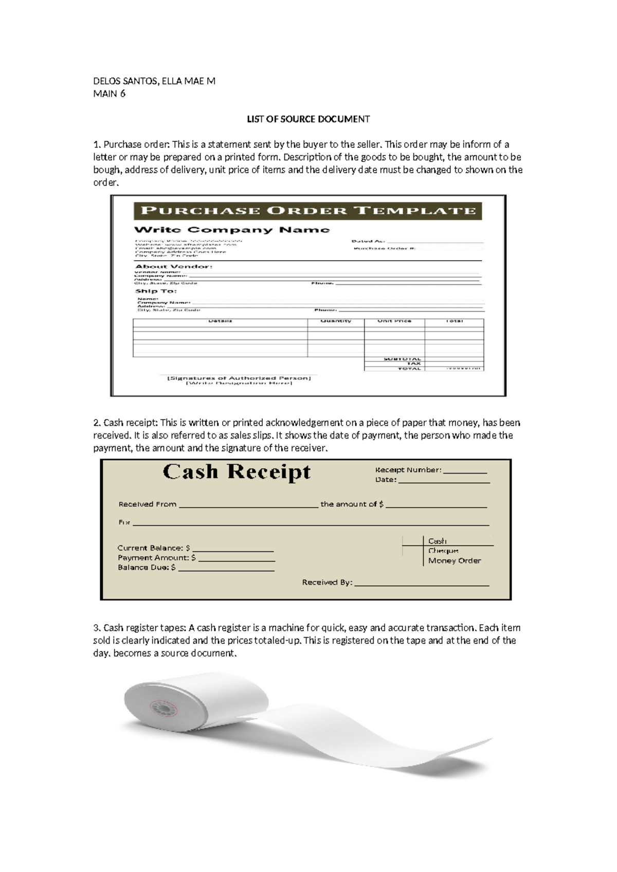 List of Source Documents for Accounting Purposes - Studocu