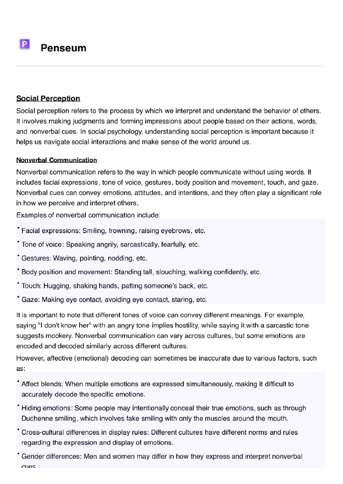 P Penseum PSY 101: Nonverbal Communication & Implicit Personality ...