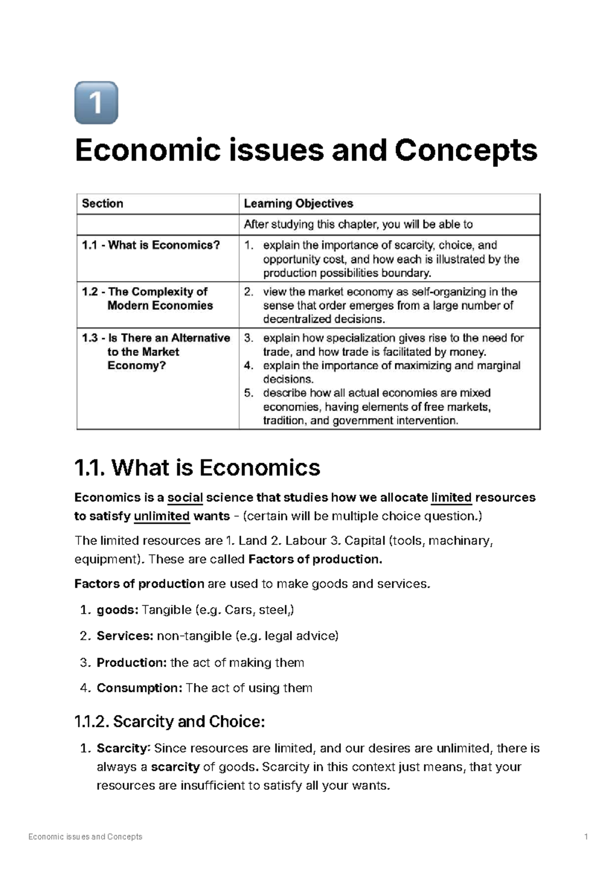 Economic issues and concepts: Chapter 1 notes for Econ 208 - Studocu