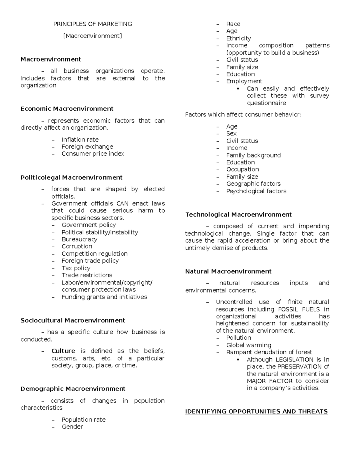 POM - Principles of Marketing and Economic Macroenvironment Notes - Studocu