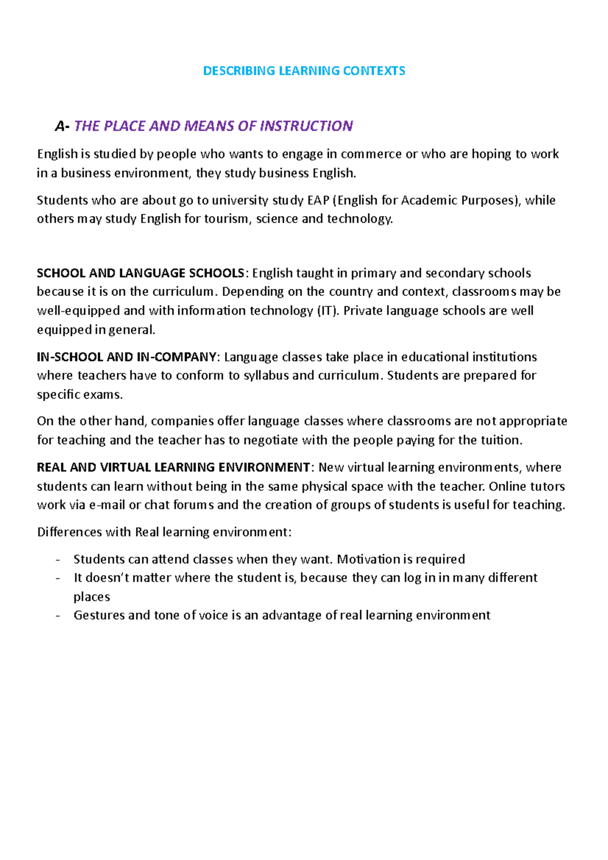 Learning Contexts in English Instruction: Methods and Class Dynamics ...