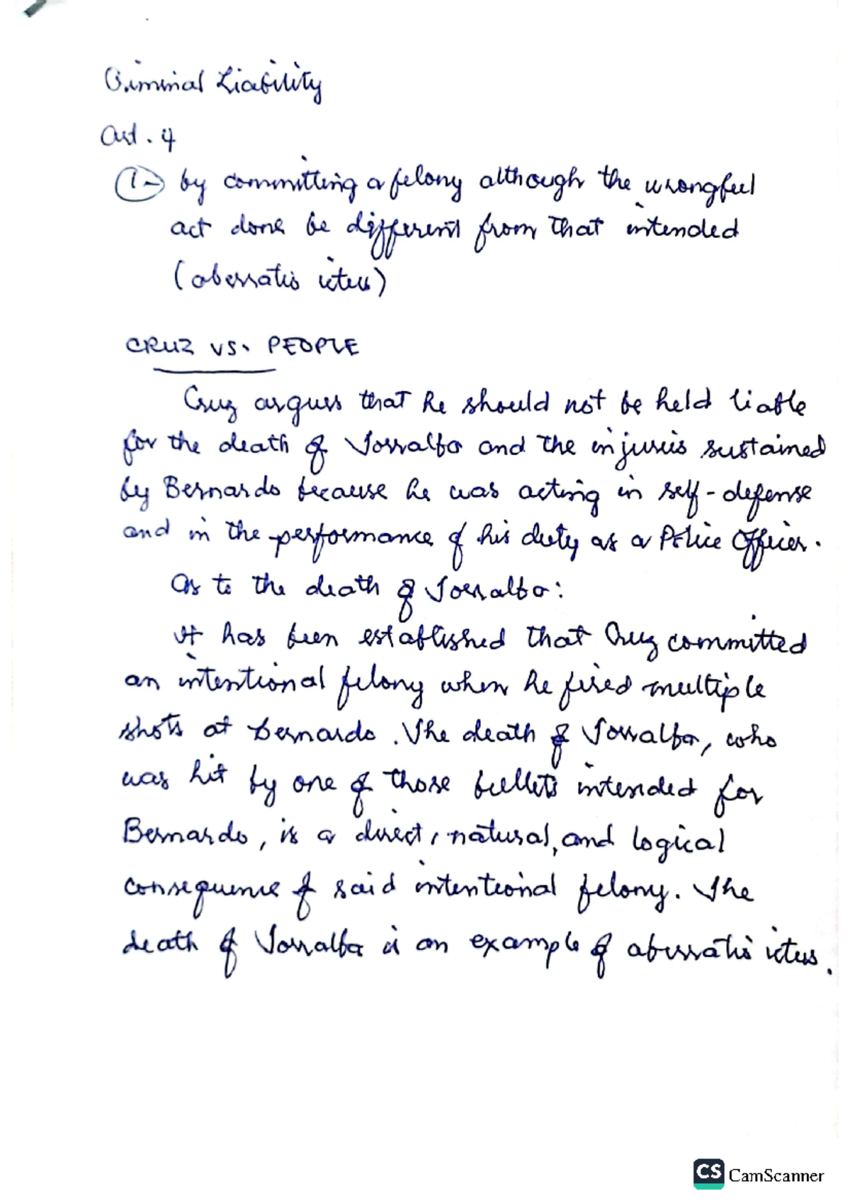 Handwritten Notes on Criminal Law Rev - Criminal Liability art. 4 ...