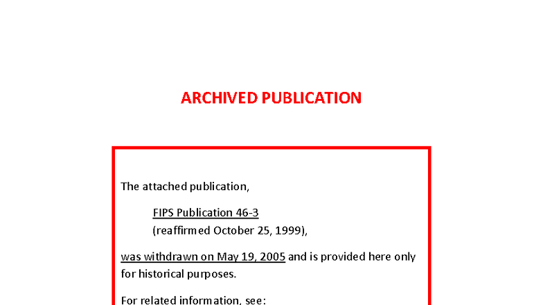FIPS 46-3: Data Encryption Standard (DES) Overview and Guidelines - Studocu