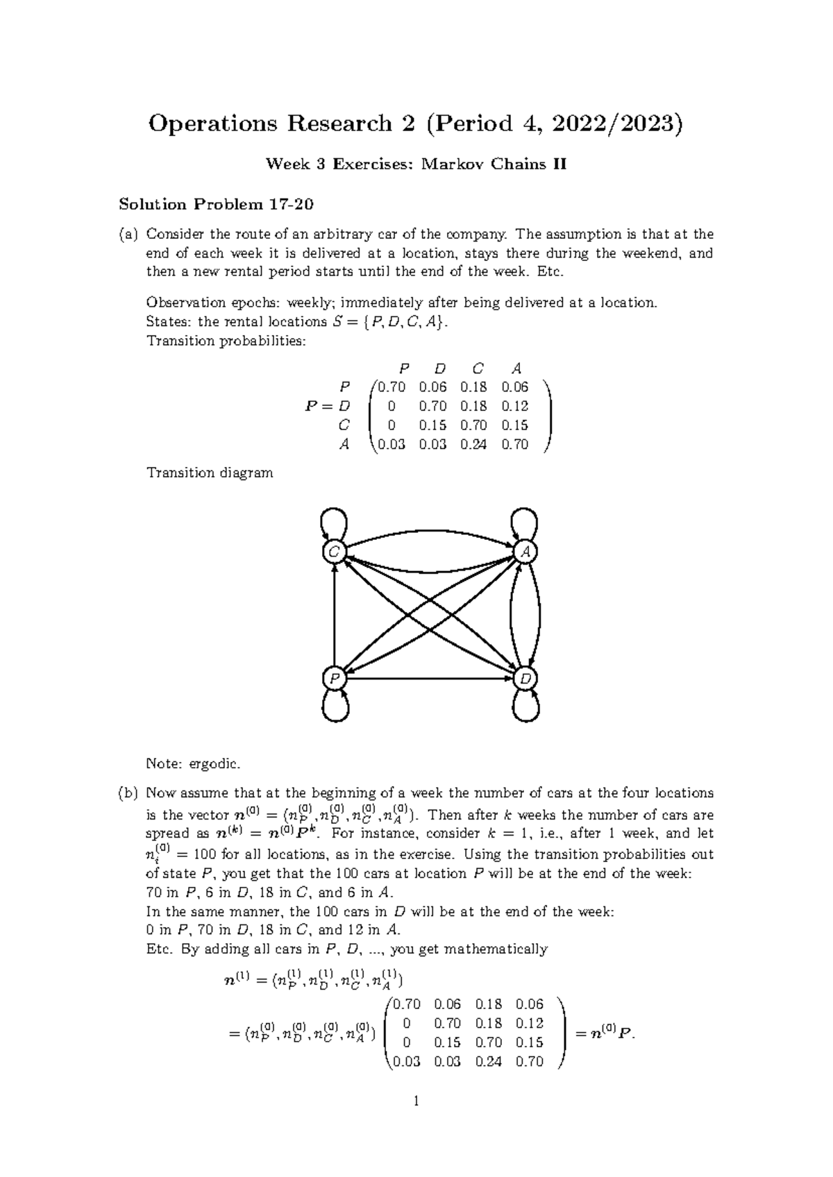 Operations Research 2 - Week 3 Tutorial Answers on Markov Chains ...