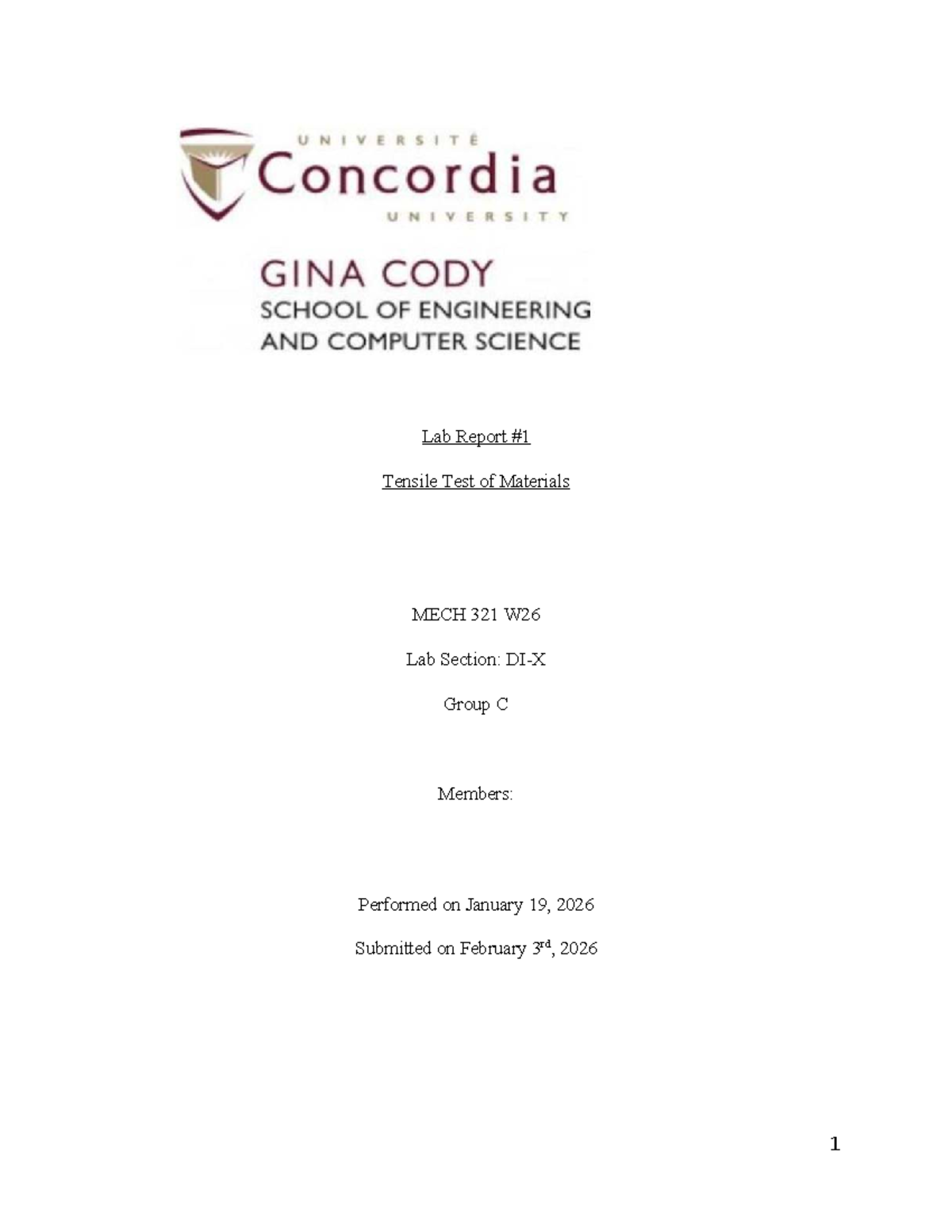 Lab Report: Tensile Testing of Materials MECH 321 W26 - Group C - Studocu