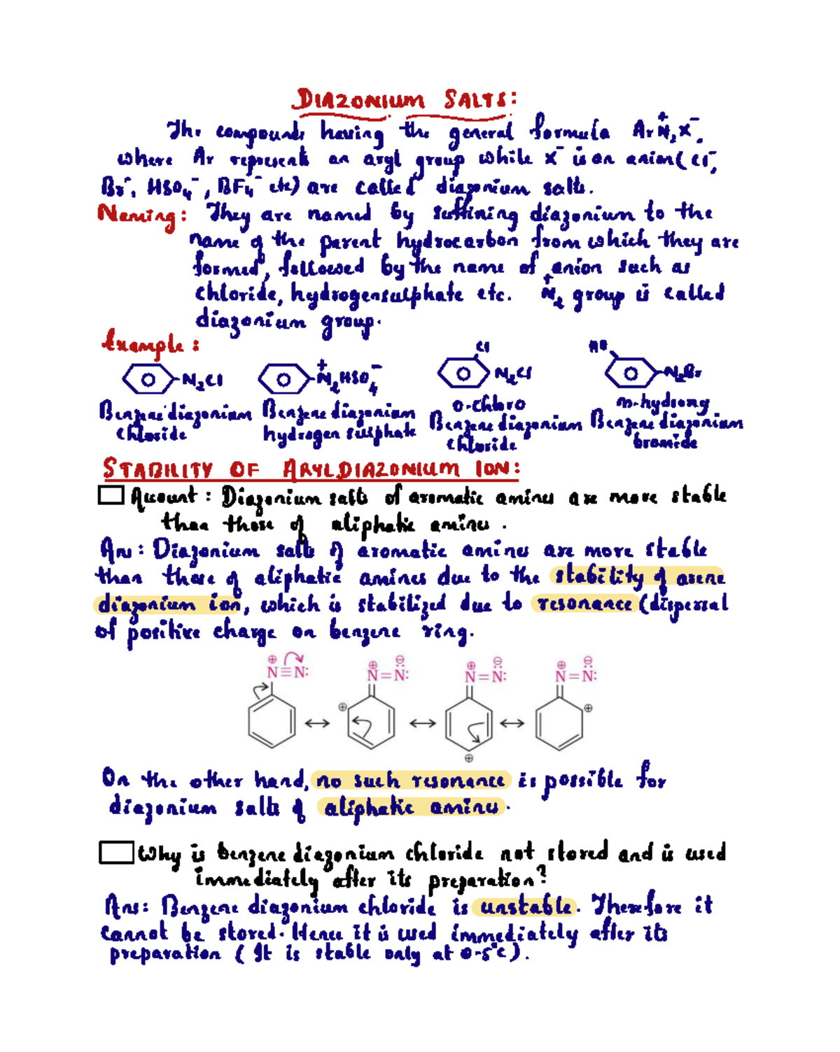 Amines-4: Understanding Diazonium Salts and Their Properties - Studocu