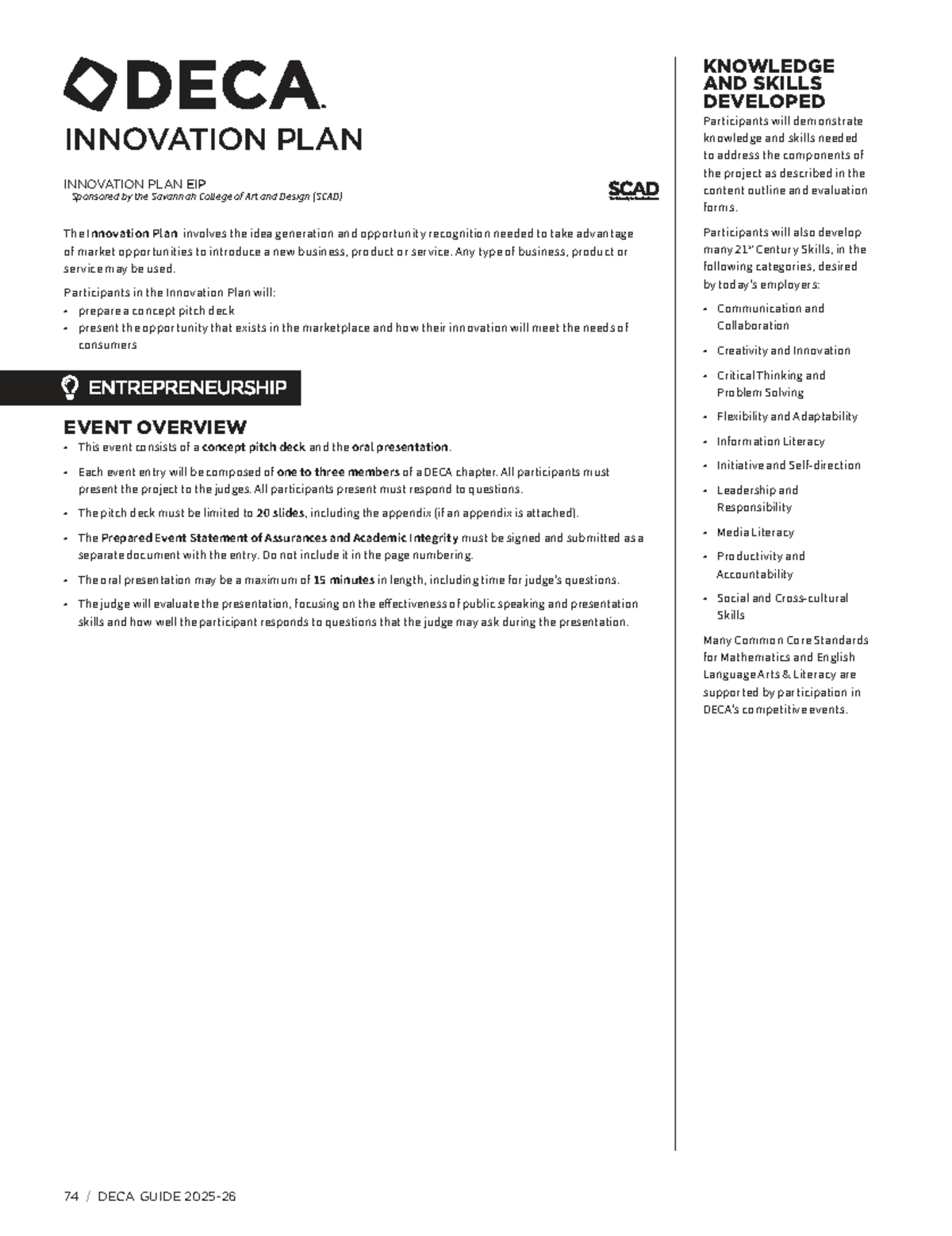SCAD EIP Innovation Plan: Skills & Pitch Deck Guidelines - Studocu
