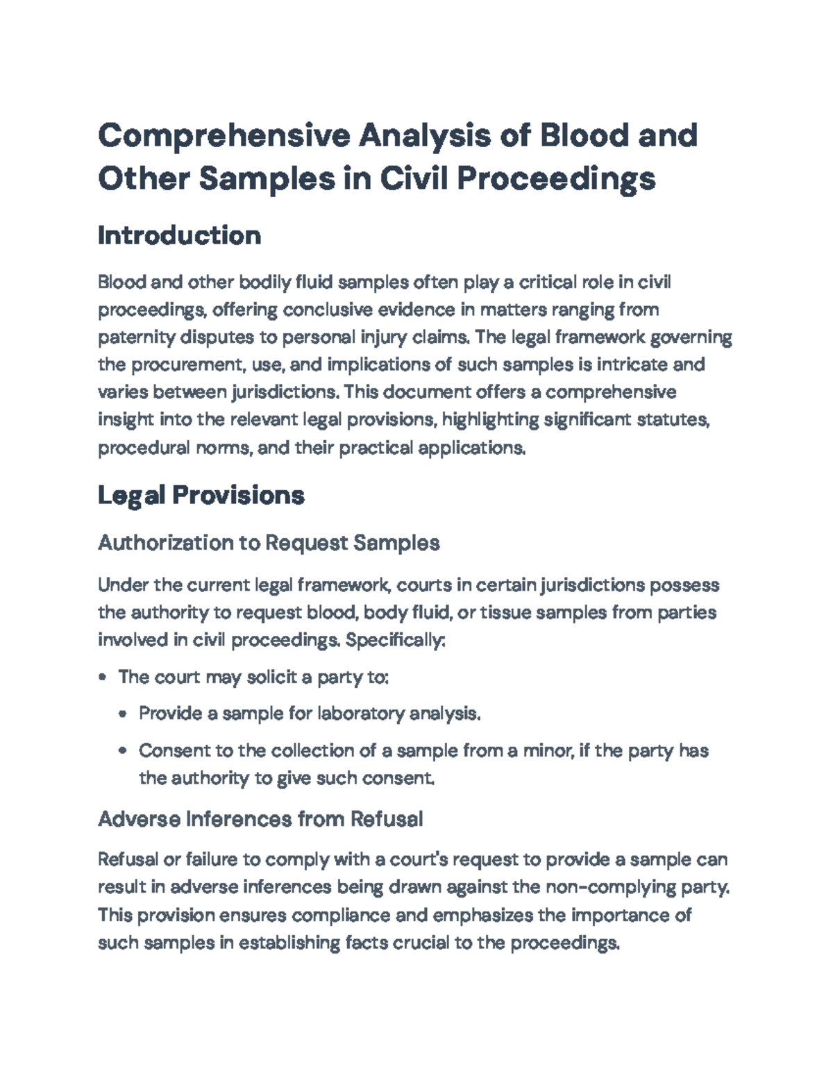Civil Proceedings: Legal Framework on Blood and Body Sample Evidence ...