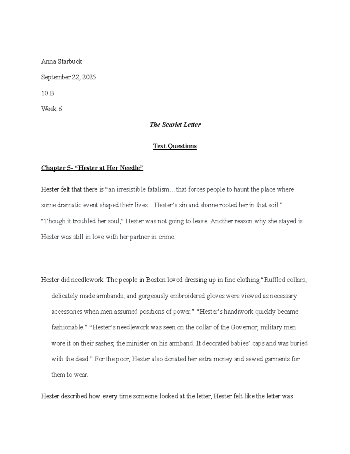 Anna Starbuck - ENG 101 - The Scarlet Letter Chapter Questions - Studocu