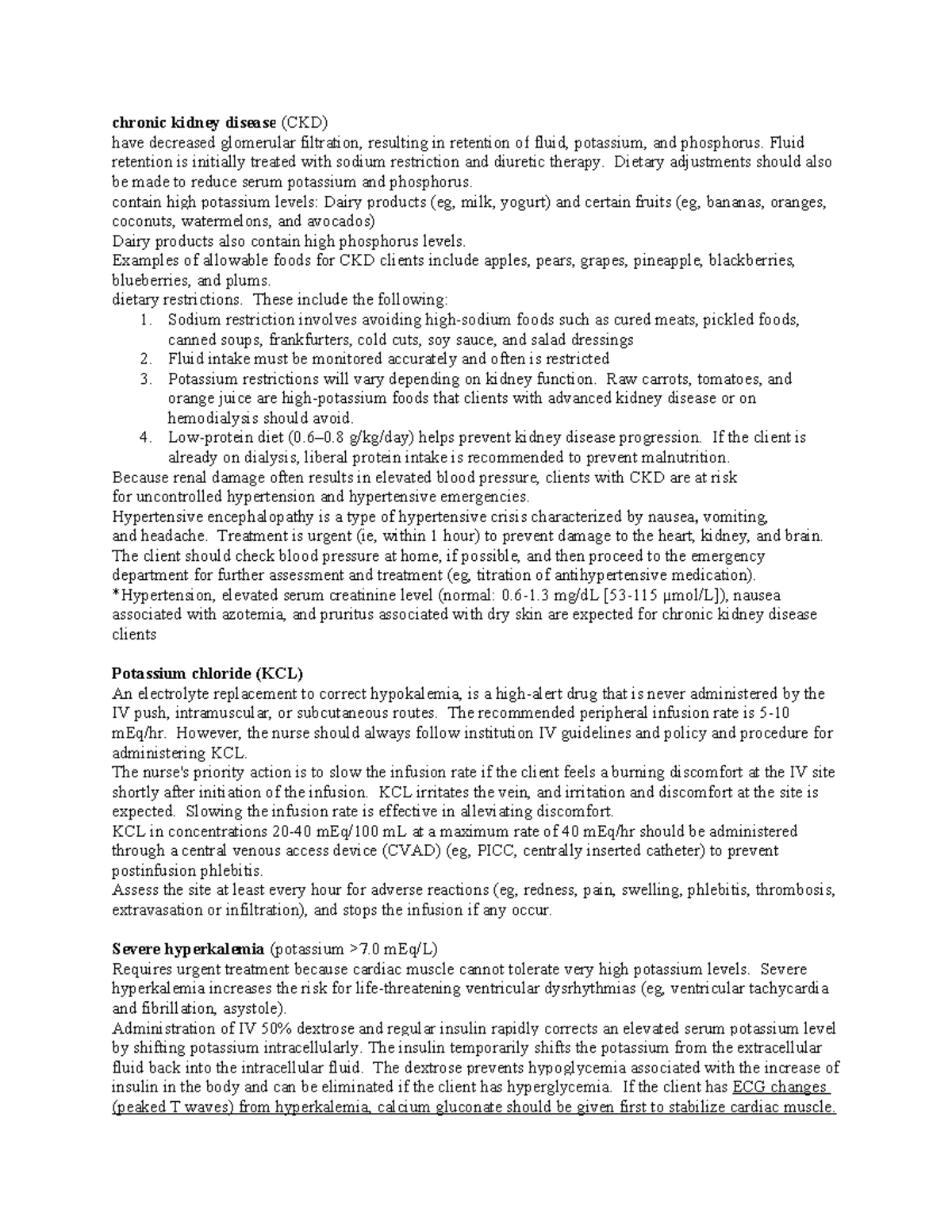 U World RN-Urinary Final Exam Notes on CKD and Related Management - Studocu