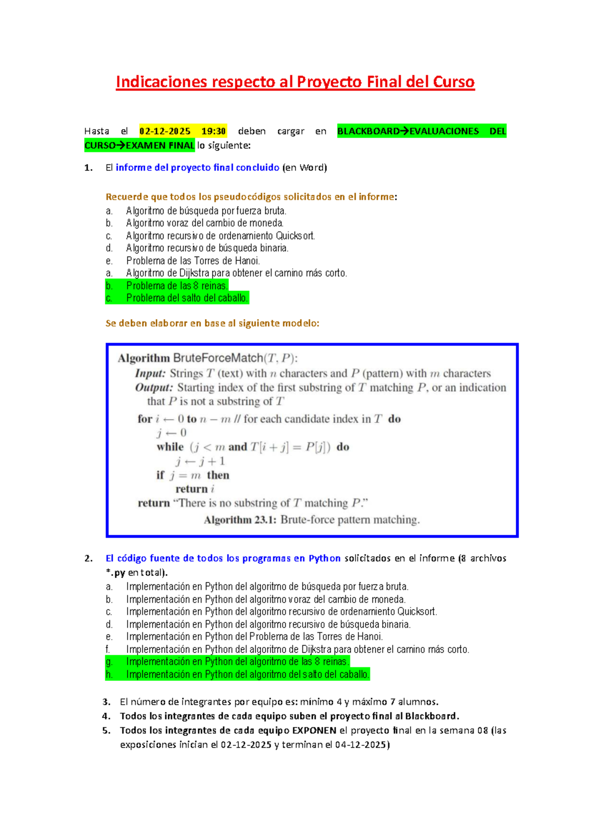 Instrucciones para el Proyecto Final del Curso 19:30 - Studocu