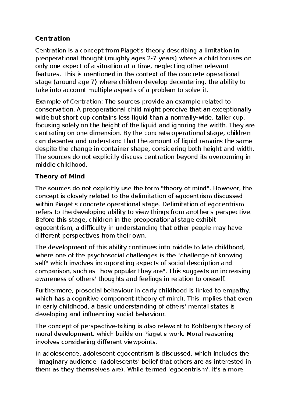 Cognitive Development: Centration, Theory of Mind, and Attachment (PSY ...