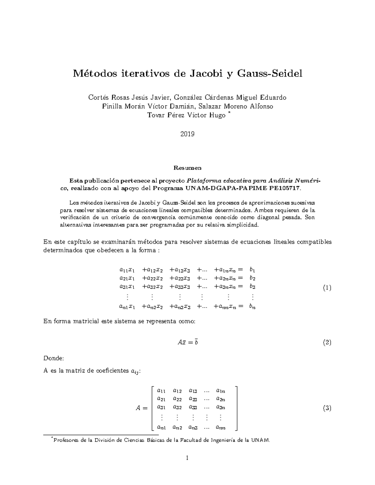 Métodos Iterativos de Jacobi y GaussSeidel Resumen y Convergencia — free download