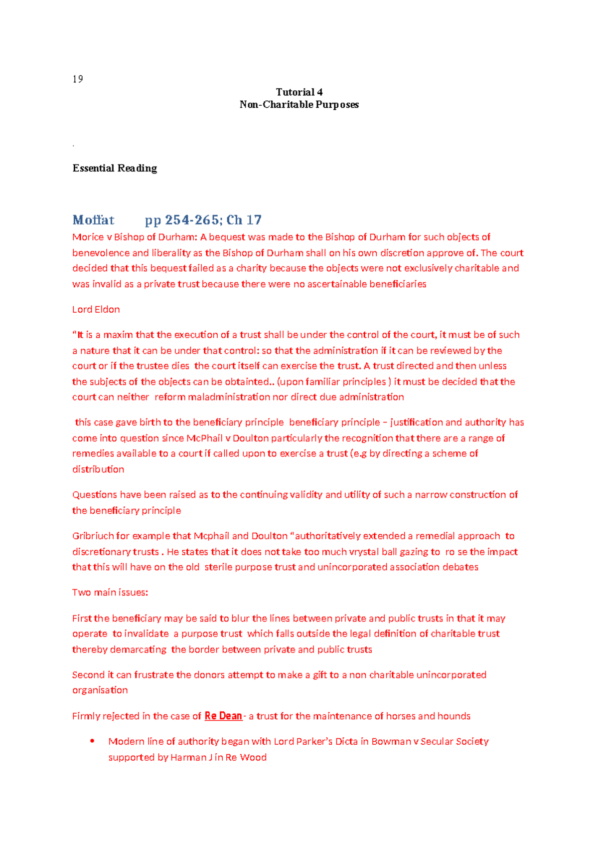 Tutorial 4: Non-Charitable Purpose Trusts & Case Law Analysis - Studocu