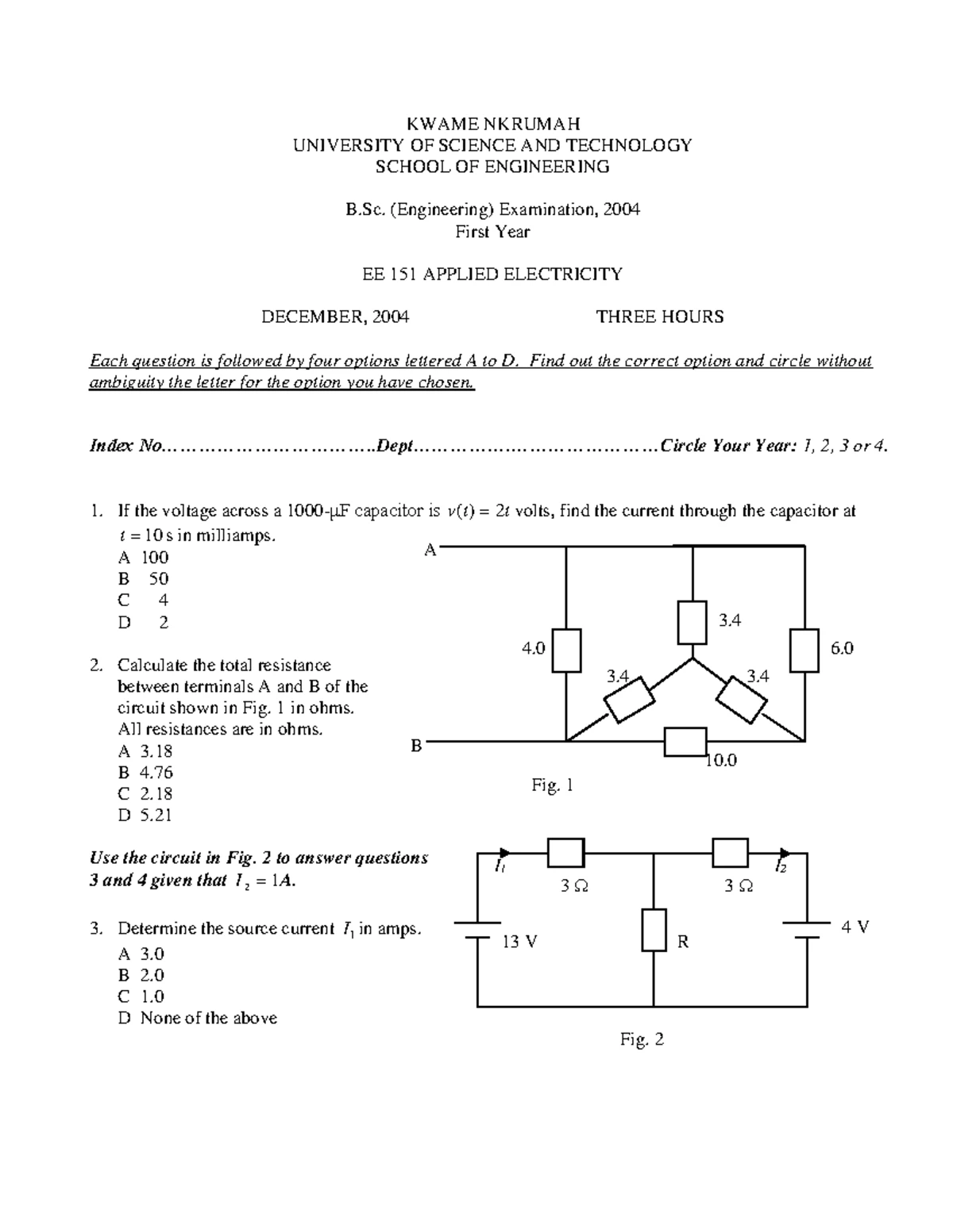 Applied Electricity Exam Questions - EE 151 GAD 6 - Studocu