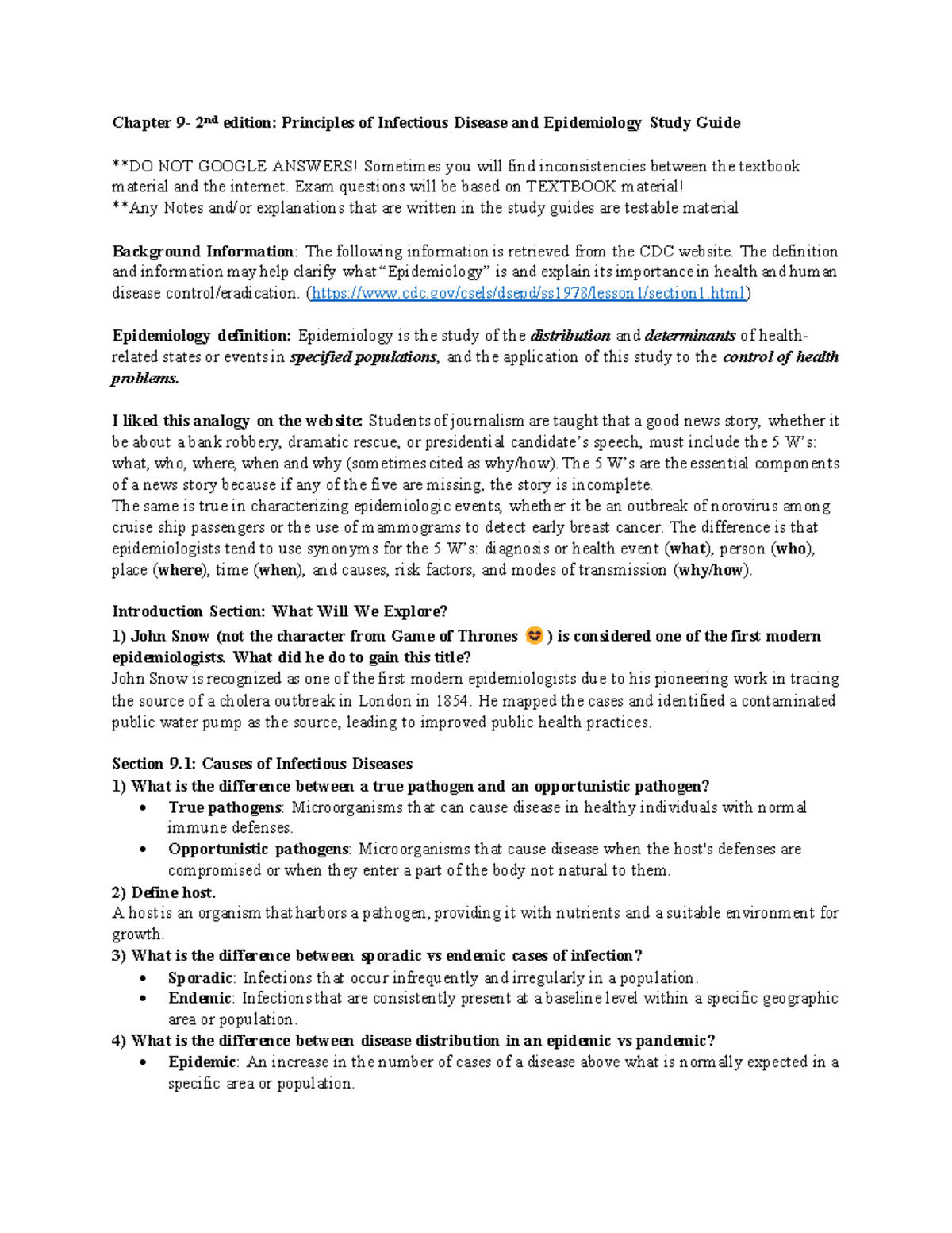 Exam 2 Study Guide: Chapter 9 - Principles of Infectious Disease and ...