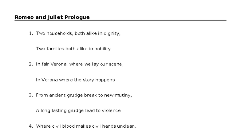 Romeo and Juliet Prologue Analysis: Themes and Summary - Studocu