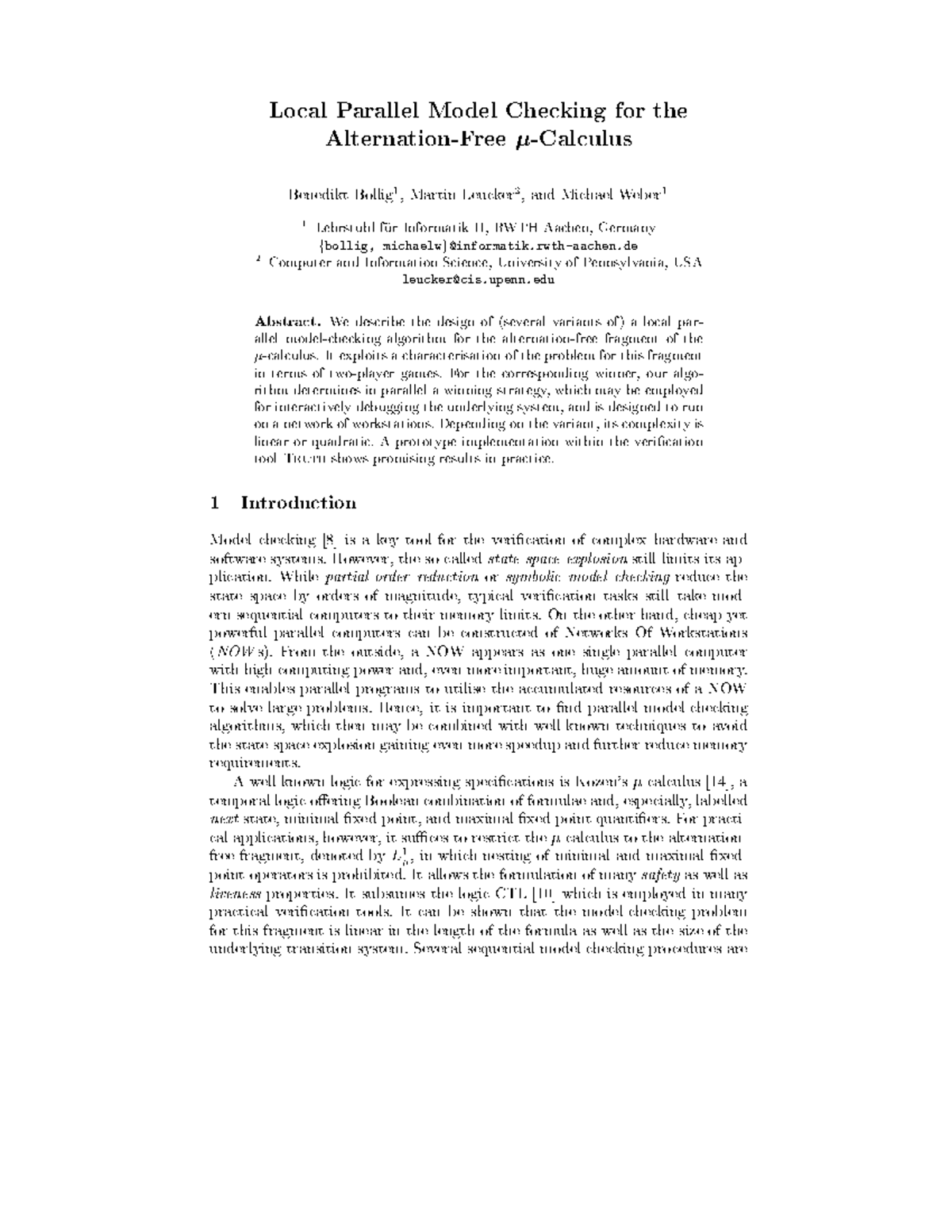 Local Parallel Model Checking for Alternation-Free µ-Calculus - Studocu