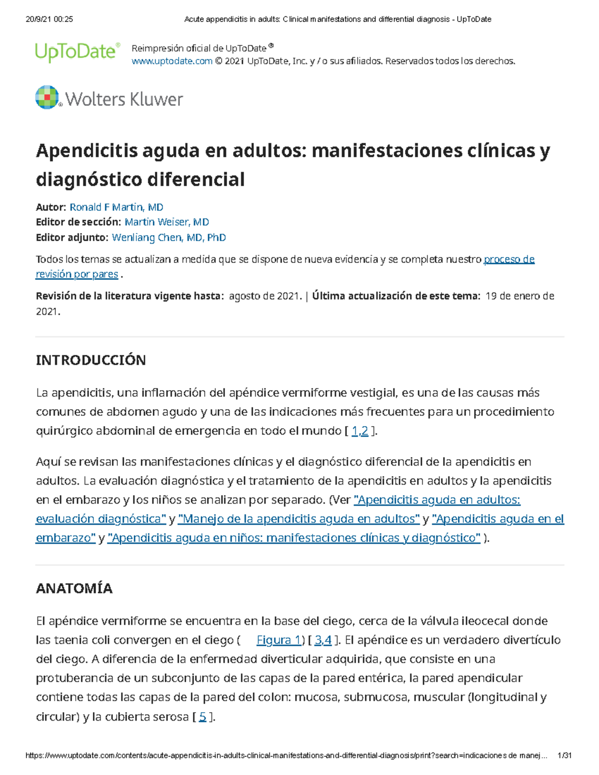 Acute appendicitis in adults Clinical manifestations and differential ...