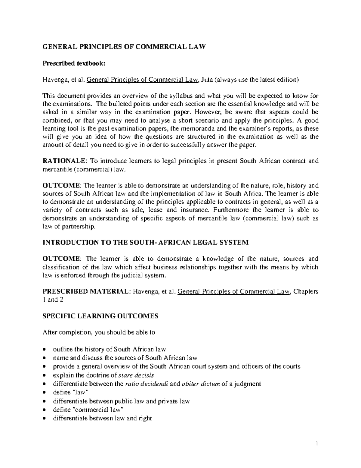 General Principlesof Commercial Law Studyguide - GENERAL PRINCIPLES OF COMMERCIAL LAW Prescribed ...