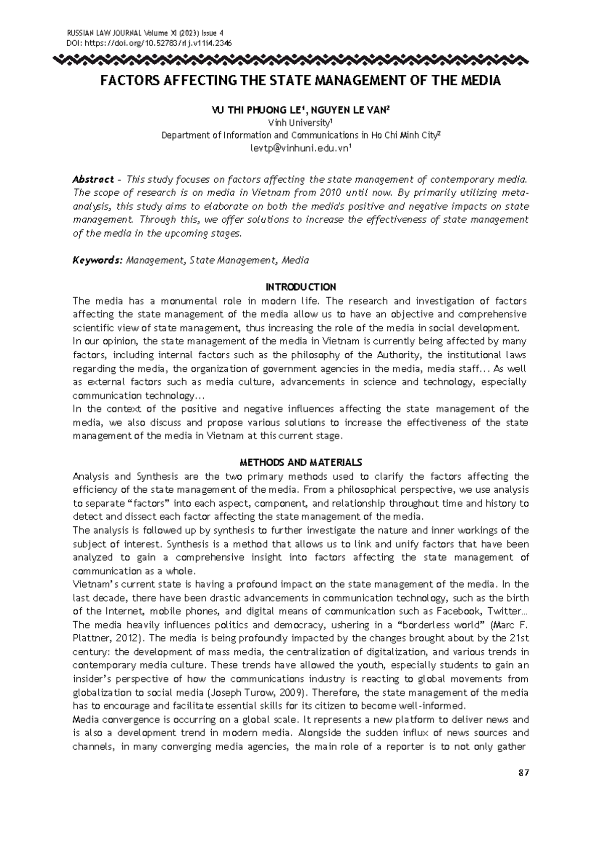**RLJ 1: Factors Influencing State Management of Media in Vietnam ...