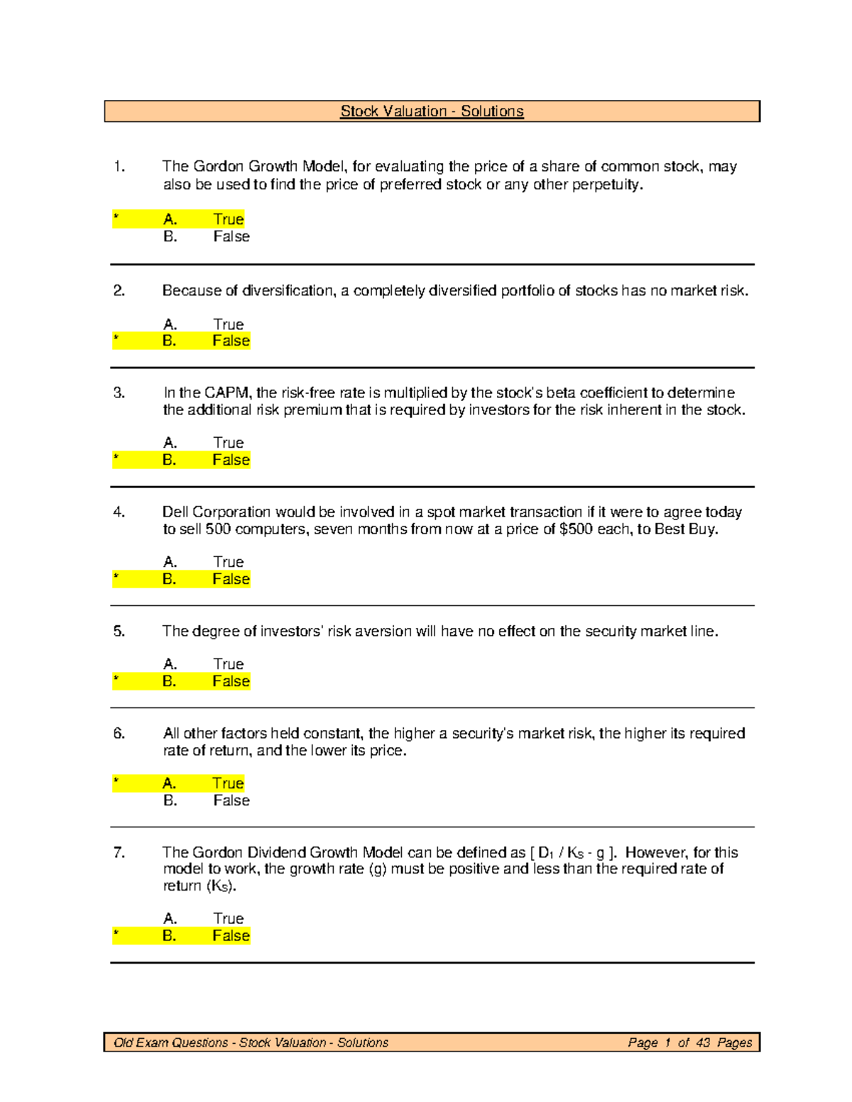 Module 5 - Stock Valuation Solutions: Key Concepts and Exam Questions ...