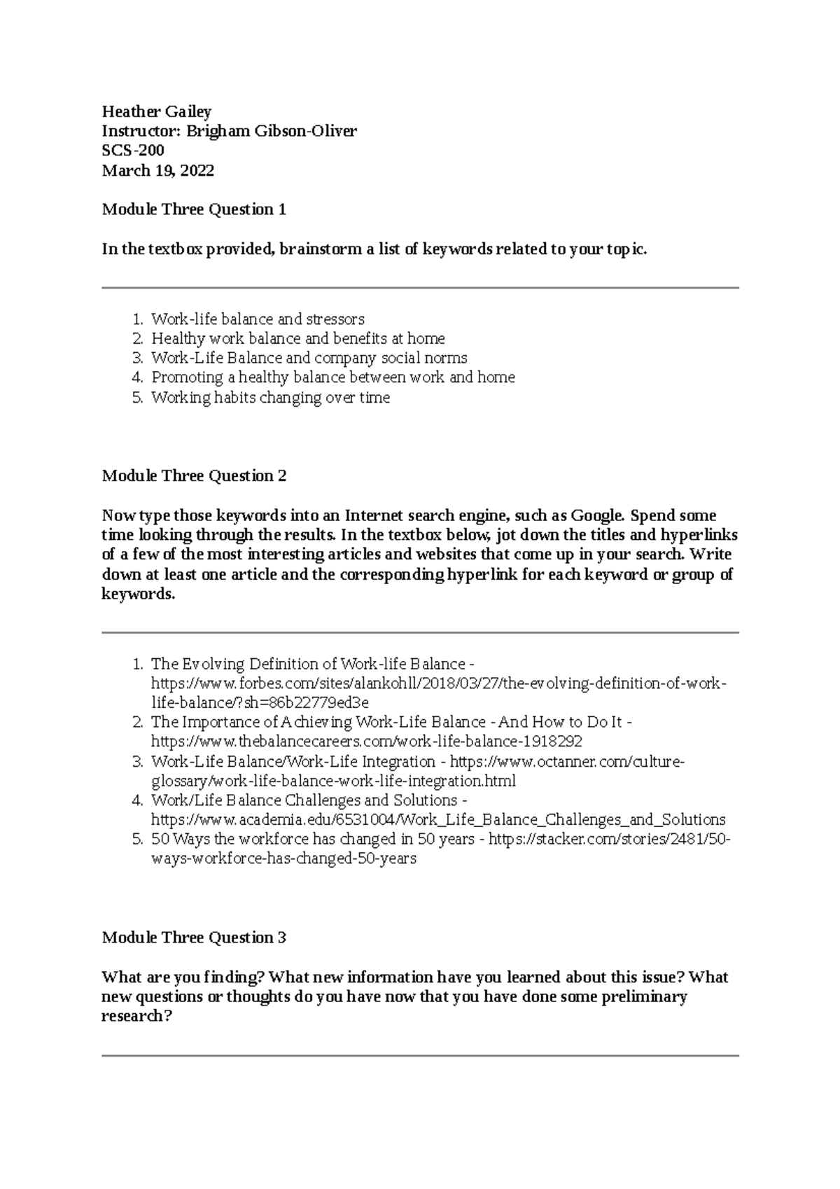 SCS 200 Applied Social Sciences Module 3: Work-Life Balance Insights ...