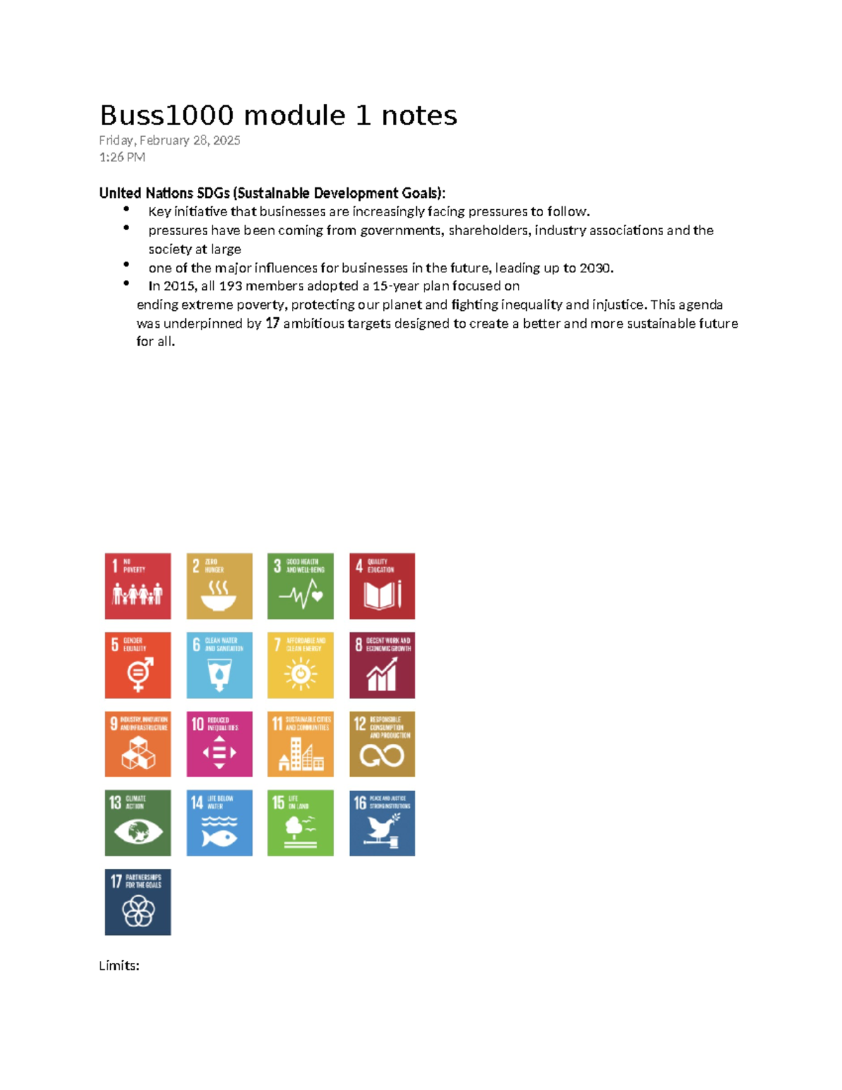 Buss1000 Module 1 Notes: UN SDGs & Megatrends Impact on Business - Studocu