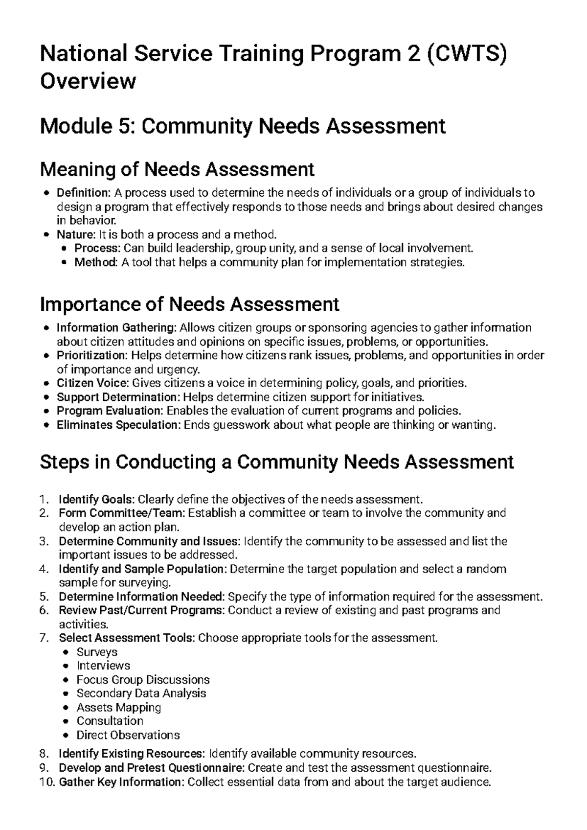Civic Engagement and Personal Development (CWTS) Study Guide - Studocu