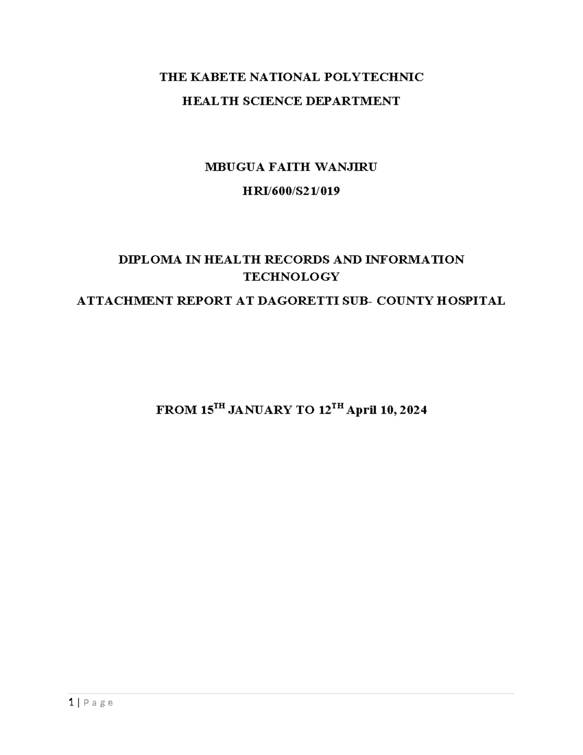 HRI/600/S21 Attachment Report: Insights from Dagoretti Sub-County ...
