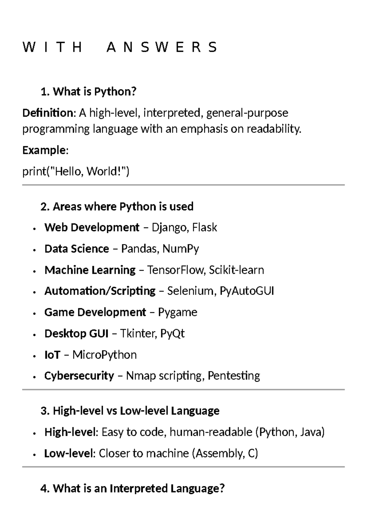 PYTHON BASICS: Q&A on Language Features and Usage - Studocu