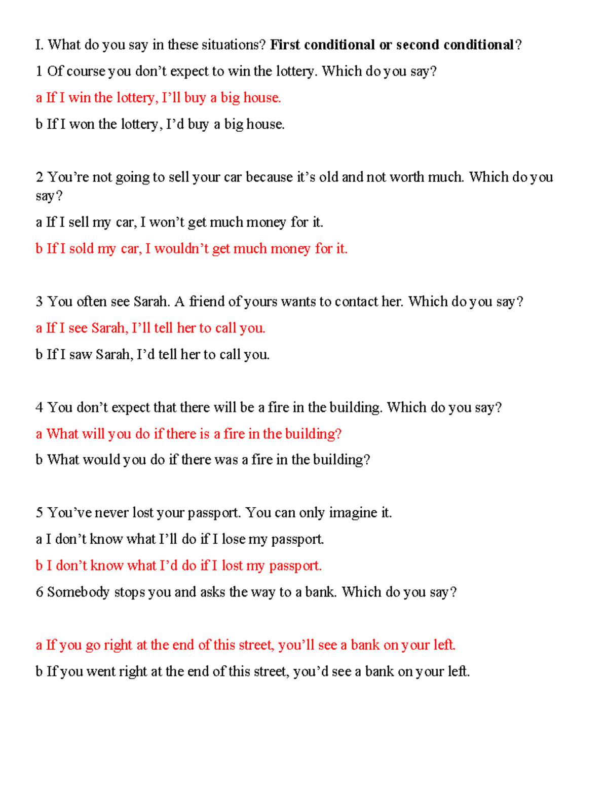 Conditionals Practice - First & Second Conditional Exercises - Studocu